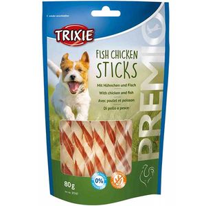 تشویقی سگ تریکسی مدل fish chicken sticks وزن 80 گرم