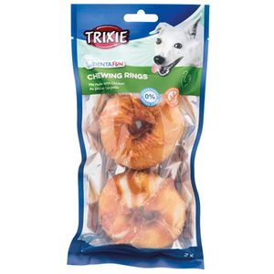تشویقی سگ تریکسی مدل trixie denta fun chewing rings با طعم مرغ وزن 110 گرم