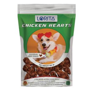 تشویقی سگ لوریتا مدل dried chicken hearts وزن 100 گرم