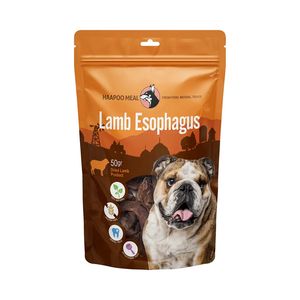 تشویقی سگ هاپومیل مدل سرخ روده بره کد lamb esophagus وزن 50 گرم
