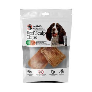 تشویقی سگ هاپومیل مدل چیپس پوست کله گاو beef scalp chips وزن 100 گرم