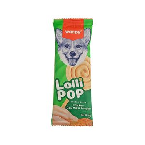 تشویقی سگ ونپی مدل freeze dried lollipop طعم مرغ شیر بز و کدو تنبل وزن 14 گرم