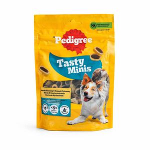 تشویقی سگ پدیگری مدل tasty minis cheesy bites طعم گوشت گاو وزن 140 گرم
