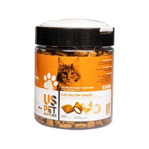تشویقی مغزدار گربه یو اس پت مدل cat pillow snack با طعم مرغ مالت و کدو تنبل وزن 200 گرم