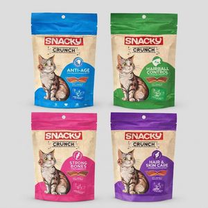 تشویقی گربه اسنکی مدل crunch طعم مرغ و ماهی وزن 240 گرم مجموعه 4 عددی