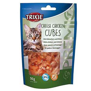 تشویقی گربه تریکسی مدل cheese chicken cubes کد 42717 وزن 50 گرم