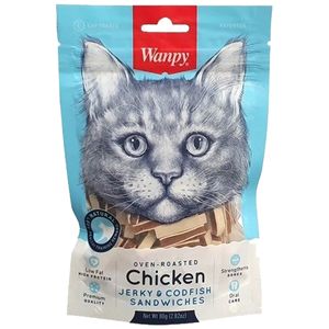 تشویقی گربه ونپی مدل طعم ساندویچ مدل مرغ و کادفیش وزن 80 گرم