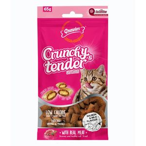 تشویقی گربه گناولرز مدل crunchy treat مغزدار طعم ماهی سالمون و شیر وزن 65 گرم