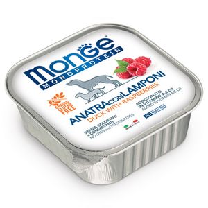 خوراک سگ مونگه مدل duck with raspberry 14342 با طعم اردک و رَزبری وزن 150 گرم