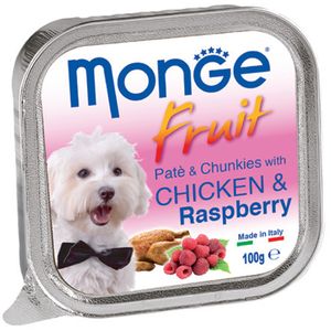 خوراک سگ مونگه مدل pate & chunks with chicken & raspberry 13215 با طعم مرغ و رَزبری وزن 100 گرم
