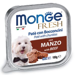 خوراک سگ مونگه مدل pate and  chunks with beef 13079 با طعم بیف وزن 100 گرم
