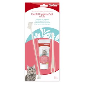 ست مسواک و خمیر دندان گربه بایولاین مدل dental hygiene set  cheese flavor وزن 50 گرم