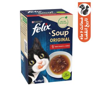 سوپ گربه بالغ فلیکس مدل soup original با طعم بره مرغ گوشت گاو وزن 288 گرم بسته 6 عددی