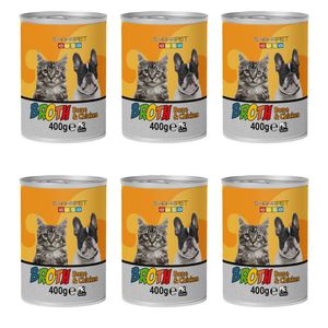 عصاره سگ و گربه شهرپت مدل bone and chicken broth وزن 400 گرم بسته 6 عددی
