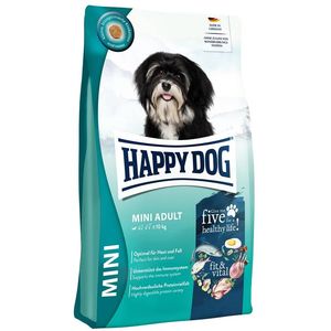 غذا خشک سگ بالغ هپی داگ مدل مینی ادالت happy dog mini adult با طعم گوشت بره ماهی و مرغ وزن 10 کیلوگرم