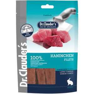 غذای تشویقی سگ دکتر کلادرز حاوی فیله گوشت خالص خرگوش مدل kaninchen filets وزن 80 گرمی