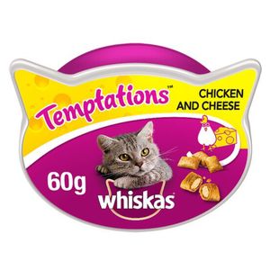 غذای تشویقی گربه ویسکاس مدل temptations chiken and cheese وزن 60 گرم