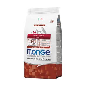 غذای خشک سگ بالغ مونژه نژاد کوچک مدل monge mini adult با طعم بره برنج و سیب زمینی وزن 7.5 کیلوگرم