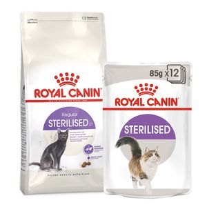 غذای خشک و پوچ گربه بالغ رویال کنین مدل sterilised pack با طعم مرغ وزن 3500 گرم بسته 13 عددی