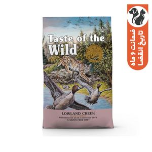 غذای خشک گربه بالغ تیست آف ویلد مدل lowland creek feline recipe طعم گوشت بلدرچین و اردک وزن 2 کیلوگرم