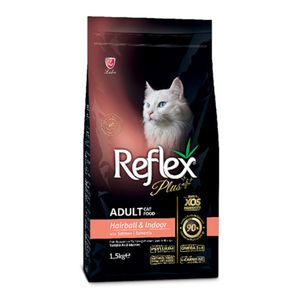 غذای خشک گربه بالغ رفلکس پلاس مدل hairball & indoor وزن 1500 گرم