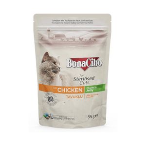 غذای پوچ گربه بوناسیبو مدل chicken وزن 85 گرم