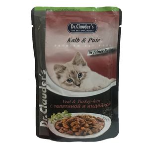 غذای پوچ گربه دکتر کلادرز مدل veal & turkey hen وزن 100 گرم