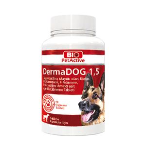 قرص مکمل سگ بایو پت اکتیو مدل dermadog 1.5 وزن 75 گرم