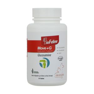 قرص مکمل گلوکوزامین سگ و گربه بیوفلین مدل move+g بسته 75 عددی