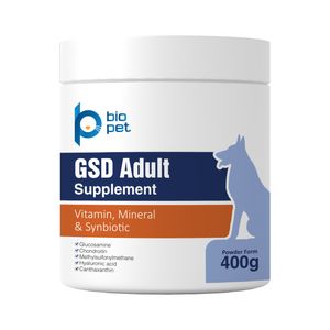 پودر مکمل سگ ژرمن بالغ بایو پت مدل gsd adult وزن 400 گرم