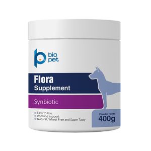 پودر پروبیوتیک و پری‌بیوتیک سگ بایو پت مدل flora وزن 400 گرم