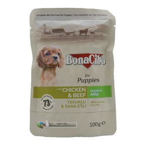 پوچ توله سگ بوناسیبو مدل chicken & beef وزن 100 گرم