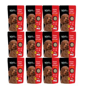 پوچ سگ نوول لوکس مدل chickenbeef وزن 150 گرم بسته 12 عددی