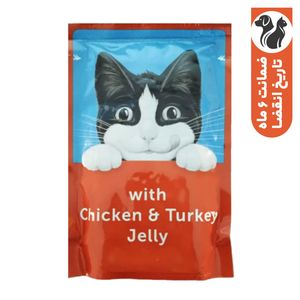 پوچ گربه بالغ فلیکس مدل chicken & turkey in jelly طعم مرغ و بوقلمون وزن 85 گرم