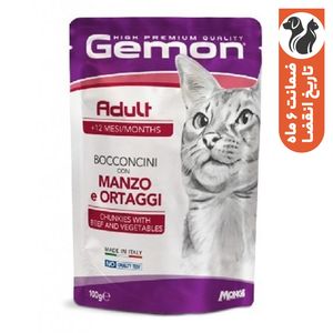 پوچ گربه بالغ مونژه مدل gemon adult cat chunkies طعم گوشت گاو وزن 100 گرم