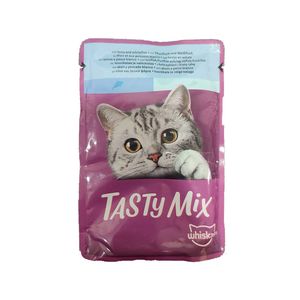 پوچ گربه بالغ ویسکاس مدل catch of the day tasty mix با طعم ماهی تن و ماهی سفید وزن 85 گرم