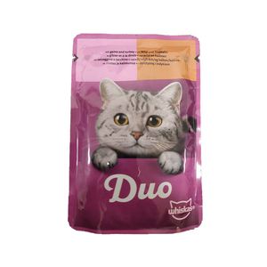 پوچ گربه بالغ ویسکاس مدل duo meaty combos in jelly با طعم بوقلمون و گوشت شکار وزن ۸۵ گرم