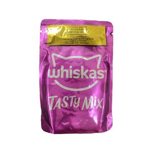 پوچ گربه بالغ ویسکاس مدل tasty mix chefs choice in gravy با طعم مرغ و ماهی کاد وزن 85 گرم