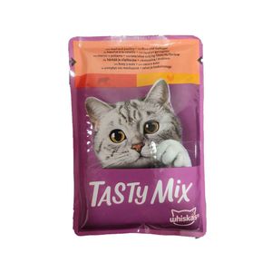 پوچ گربه بالغ ویسکاس مدل tasty mix country collection با طعم گوشت گاو و پرندگان وزن 85 گرم