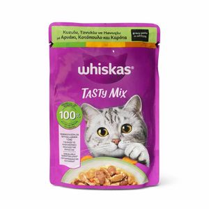 پوچ گربه بالغ ویسکاس مدل tasty mix طعم مرغ بره و هویج وزن 85 گرم