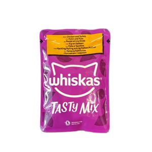 پوچ گربه بالغ ویسکاس مدل tasty mix طعم مرغ بوقلمون وزن 85 گرم