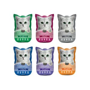 پوچ گربه بالغ کیت کت مدل cat pouch mix طعم میکس ماهی تن وزن 14 گرم بسته 6 عددی
