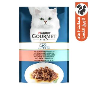 پوچ گربه بالغ گورمت مدل gourmet perle طعم ماهی پولاک و سالمون وزن 85 گرم
