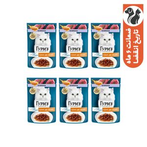 پوچ گربه بالغ گورمت مدل perle pack طعم گوشت گوساله بسته 6 عددی