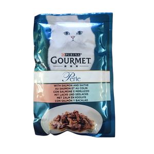 پوچ گربه بالغ گورمت مدل نچرال طعم ماهی سالمون و کولی وزن 85 گرم