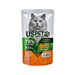 پوچ گربه بالغ یو اس پت مدل fresh meat in gravy با طعم گوساله و بوقلمون وزن 100 گرم