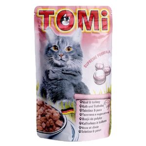 پوچ گربه تامی مدل veal&turkey وزن 100 گرم