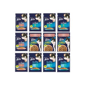 پوچ گربه فلیکس مدل doubly delicious با طعم میکس بسته 12 عددی
