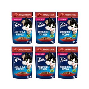 پوچ گربه فلیکس مدل in jelly با طعم گوشت گاو وزن 410 گرم بسته 6 عددی