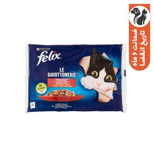 پوچ گربه فلیکس مدل میکس گوشت گاو و مرغ وزن 340 گرم مجموعه 4 عددی